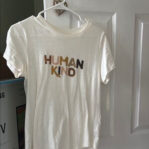 Old Navy White Tee with Multicolor 'Human Kind' Print